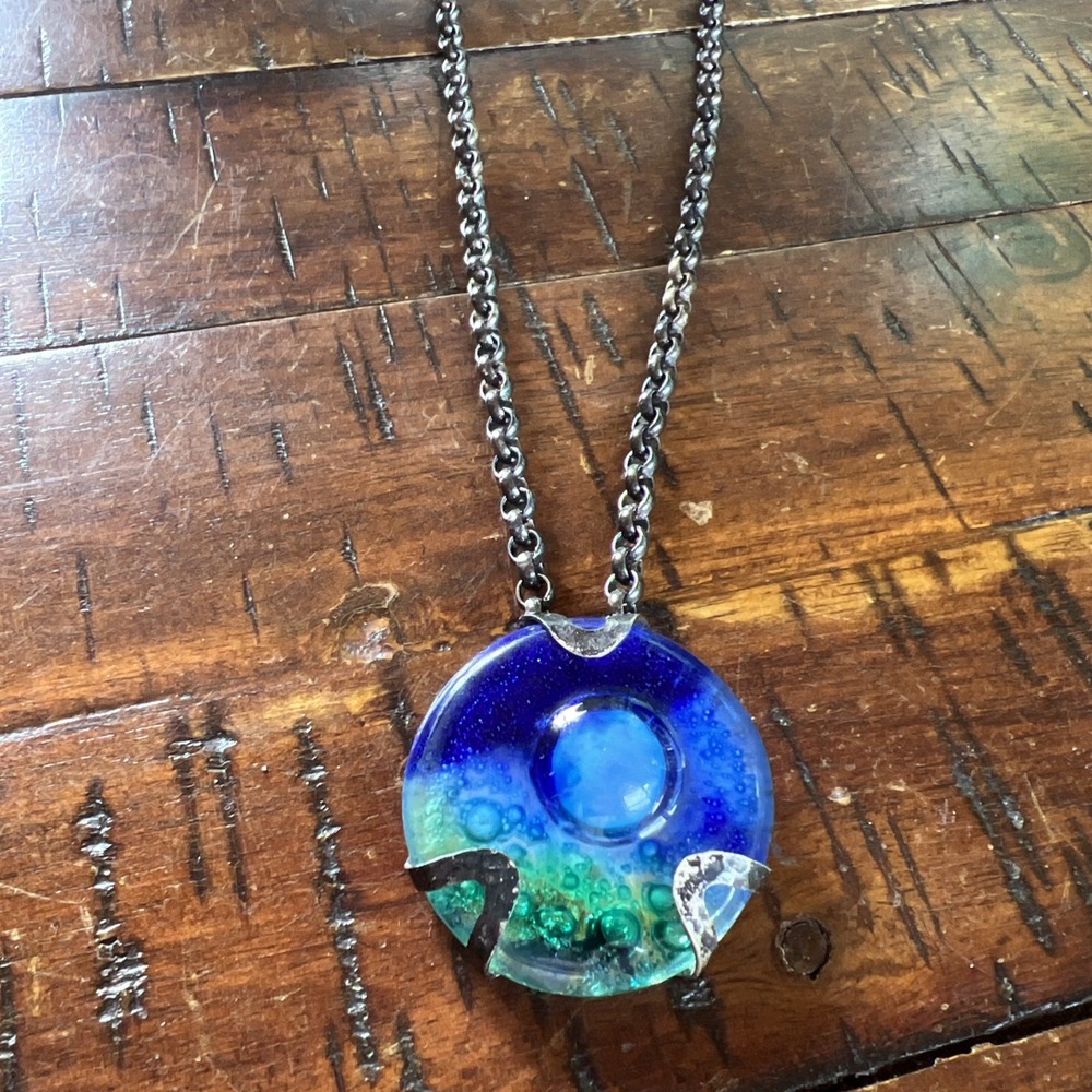 Sterling Silver and Art Glass Pendant Necklace by Dellapina
